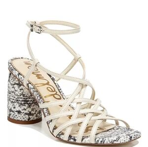 Sam Edelman Daffodil snakeskin heeled sandals, women's, size 5, cream and black